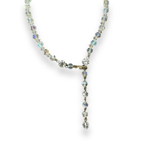 Vintage Aurora Borealis Crystal Necklace 14.5-17” Clip On Cluster Earrings Set - Picture 6 of 7